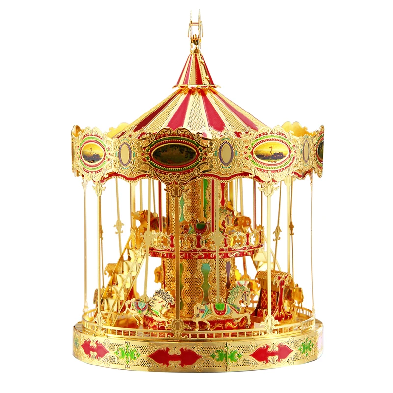 MMZ MODEL Piececool 3D Metal Puzzle Merry Go Round Assembly Metal Model Kit DIY 3D Laser Cut Model puzzle Toys Gift for girls