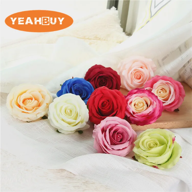 

5Pcs 8CM 10Colors Artificial Silk Rose Flower Heads DIY Supermarket Background Road Led Wedding Decoration Flower Bouquet