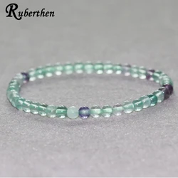 Ruberthen Rainbow Đá Fluorit Vòng Tay 4 Mm Đá Tự Nhiên Hạt Vòng Tay Mini Đá Quý Năng Lượng Vòng Tay