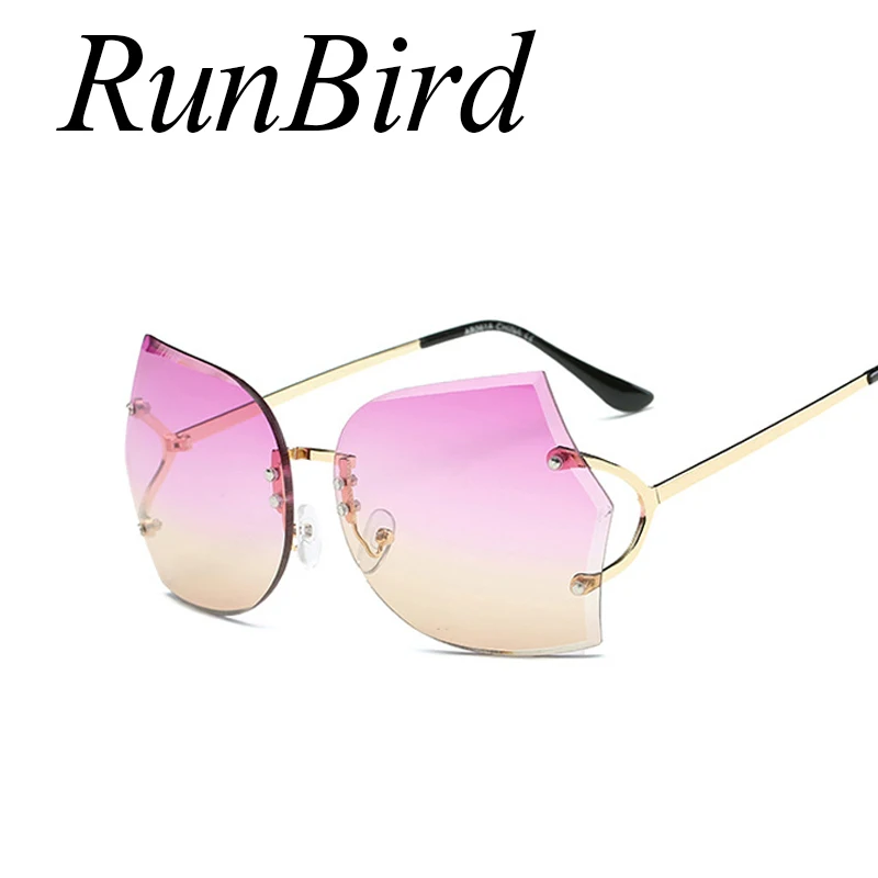 RunBird Luxury Women Brand Designer Transparent Sunglasses Female Big Size Clear Lens Gradient Sun Glasses Oversized Rimless 757