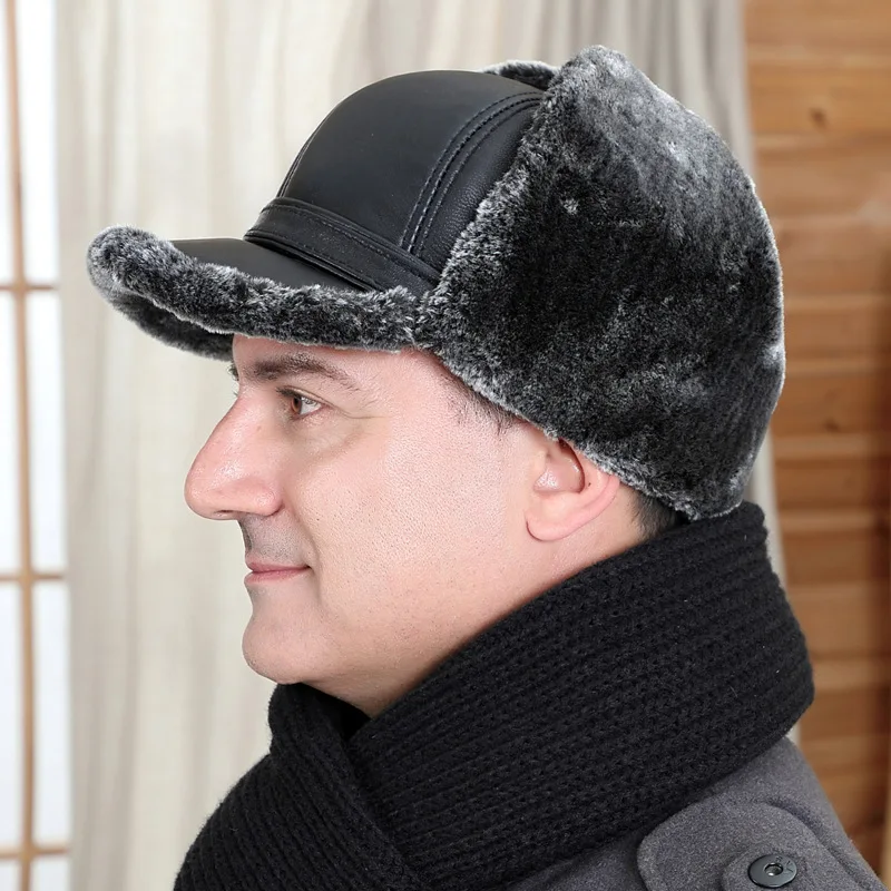 Middle Old Men Winter Thicken Warm Bomber Hat Outdoor Ear Protection Cotton Cap Elderly Male Plus Velvet Sheepskin Hats H6940