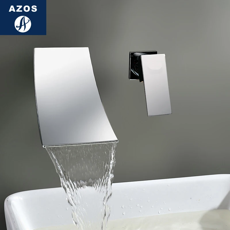 Azos In-wall Faucet Soft Wash Basin Brass Chrome Cold and Hot Switch Rotatable Shower Room Basin One-piece Double Handle Three H