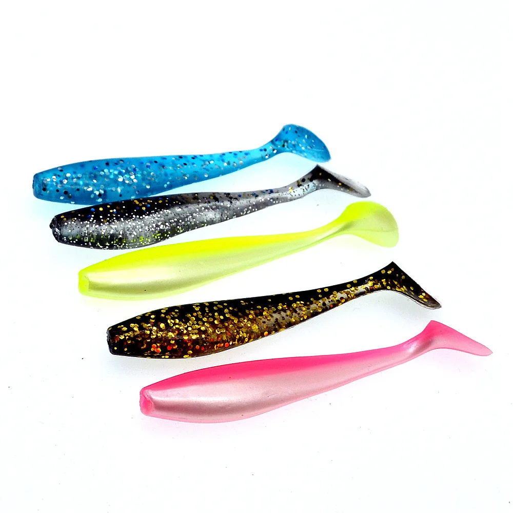 Double Color FIsh Soft Bait Fishing Lure 8.5cm/4.5g Single T Tail Worm Artificial Lures 5 Pieces Bag