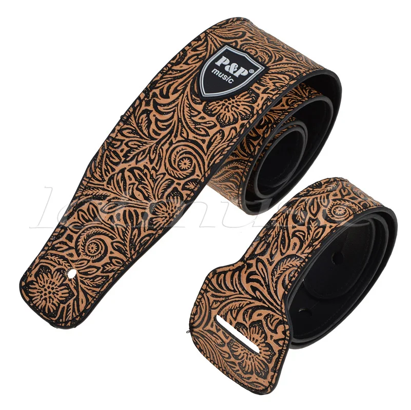 Padded Guitar Strap Leather Embossed Adjustable For Acoustic Electric Guitar Bass