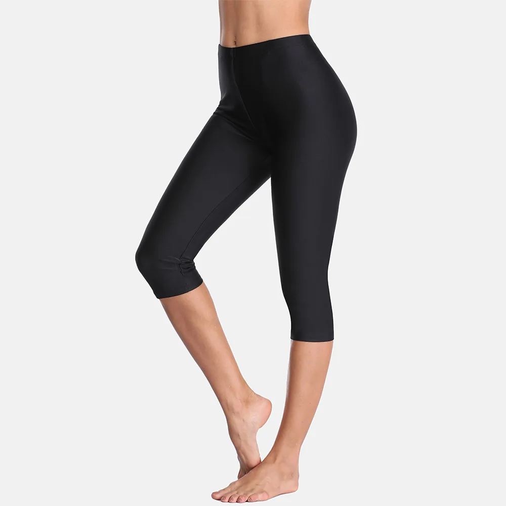 Charmleaks-pantalones de baño de cintura alta para mujer, Tankini, parte inferior lisa, Capris, pantalón corto