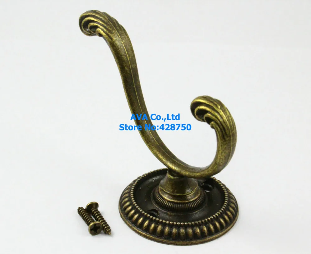 10 Pieces Wall Hook Hat Coat Robe Hooks / Antique Brass 45x50x61mm