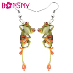 Bonsny Acrylic Cartoon Cute Frog Earrings Drop Dangle Big Long Novelty Animal Jewelry For Women Girls Teen Charms Wholesale Gift