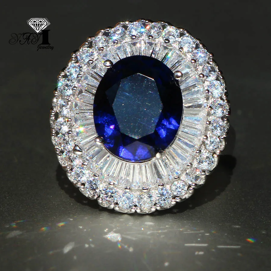 YaYI Jewelry Fashion  Princess Cut 5.5CT Blue Sapphire Natural Zircon Silver Color Engagement wedding Party Rings