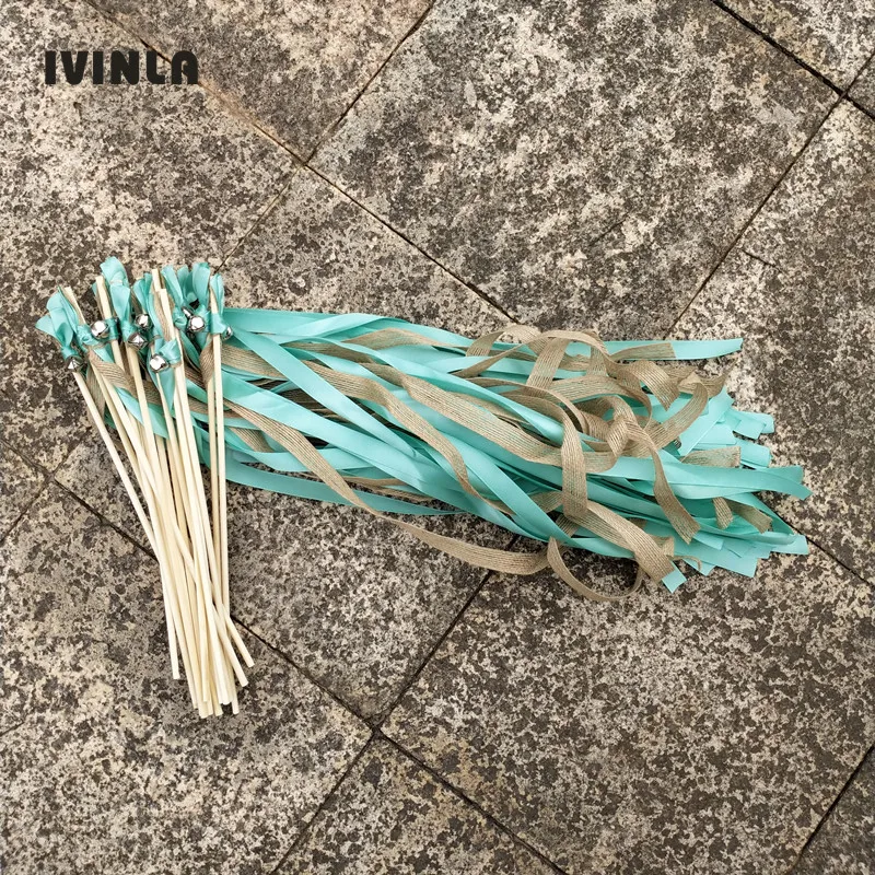 50pcs/lot blue jute wedding wands with big sliver bell for wedding decoration