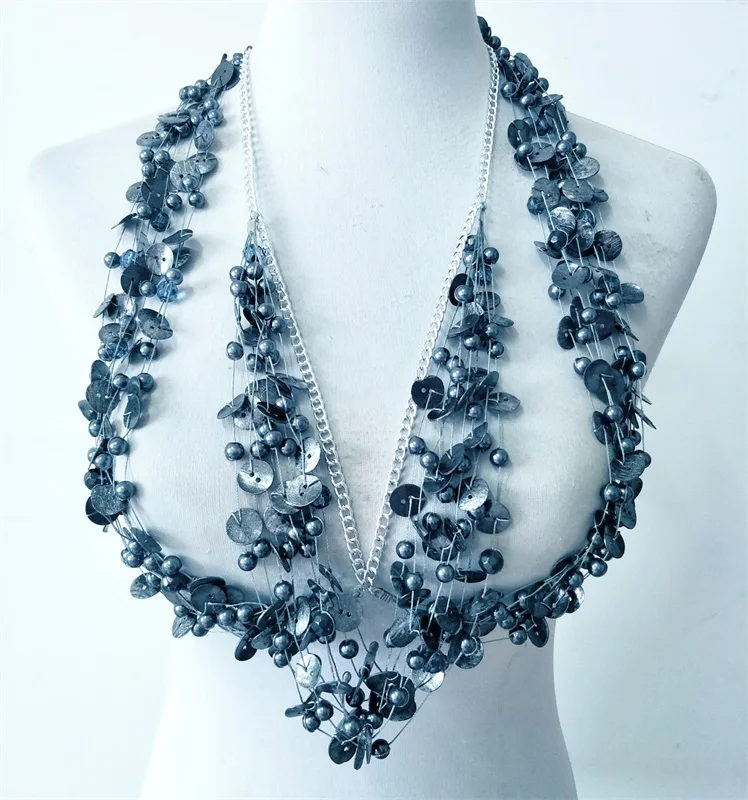 Sexy Multilayer Imitation Pearls Necklace Women Charming Shoulder Back Bikini Beach Body Chain Necklace Fashion Jewelry