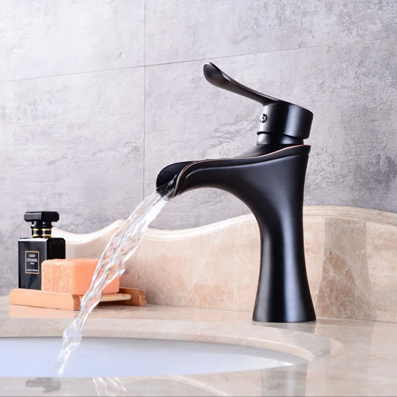 Vidric oil rubbed bronze/golded/black brass bathroom waterfall faucet hot and cold mixer tap basin faucet bath bacia torneiras