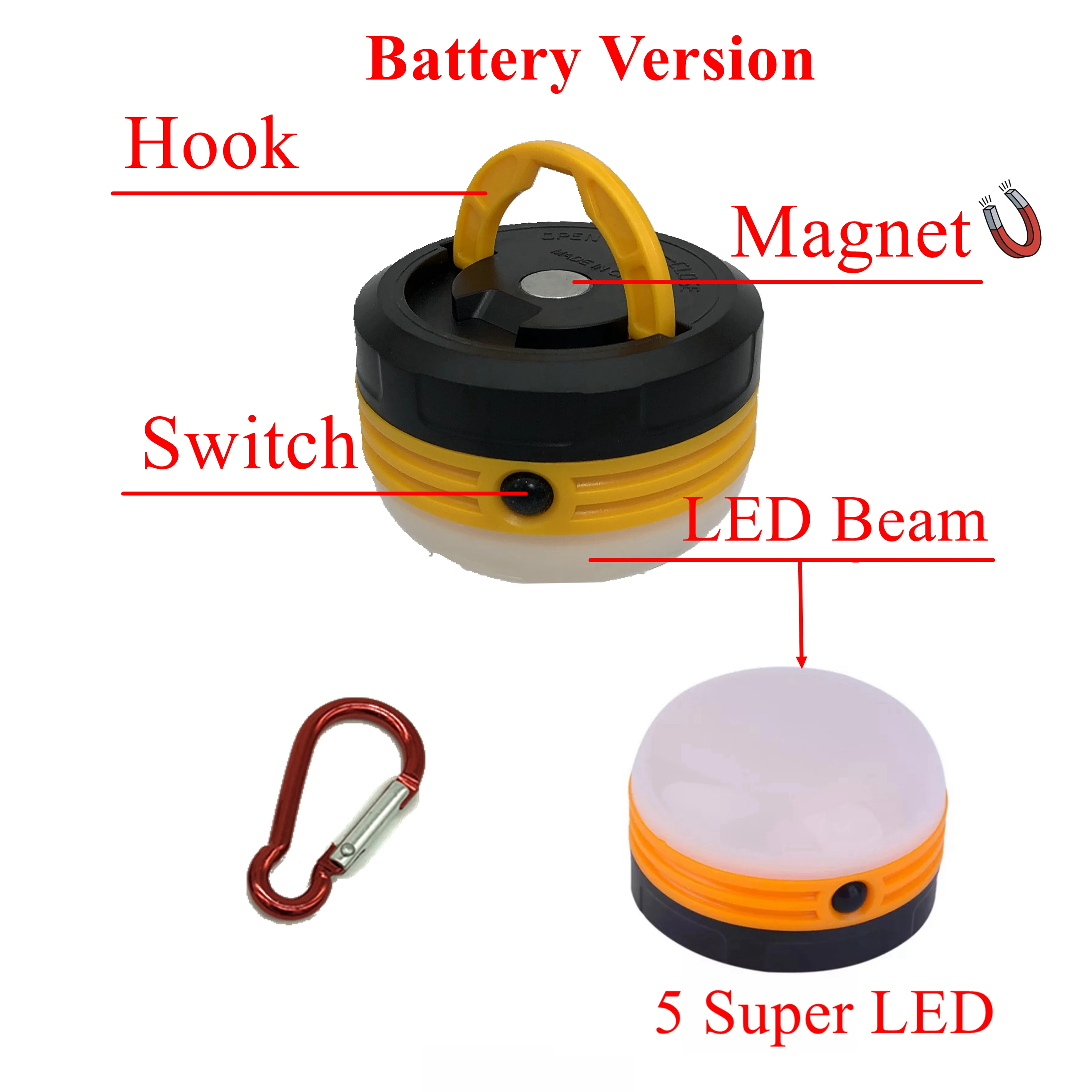 Magnetic LED portable camping lantern mini size with aluminium hook AA Battery 3 mode waterproof tent lamp outdoor high quality