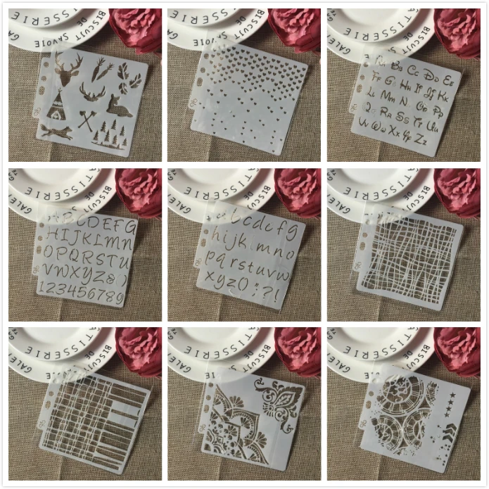 9Pcs/Set 14cm Alphabet Letters Gear DIY Layering Stencils Painting Scrapbook Coloring Embossing Album Decorative Card Template