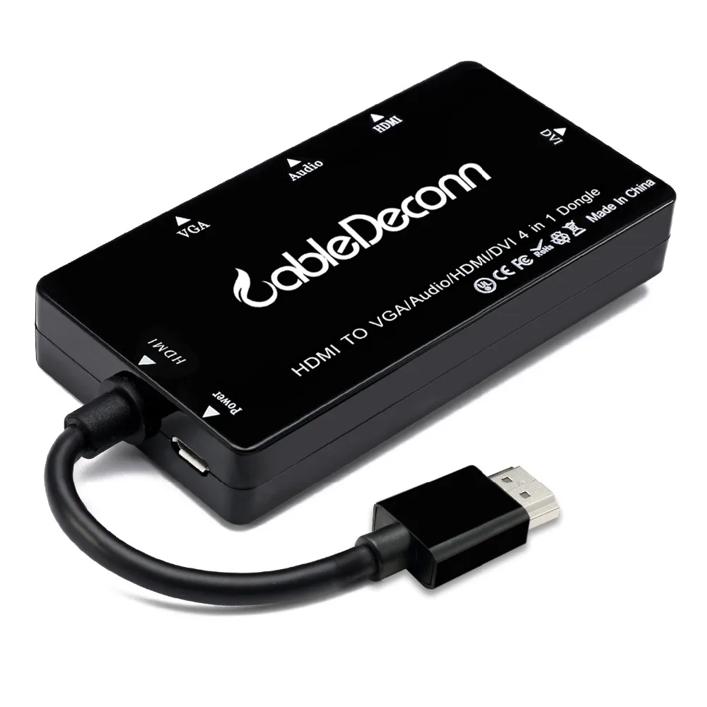 CableDeconn HDMI to HDMI VGA DVI Display Simultaneously Adapter 3.5mm Jack Audio With Micro USB Power Adapter Cable for Laptop