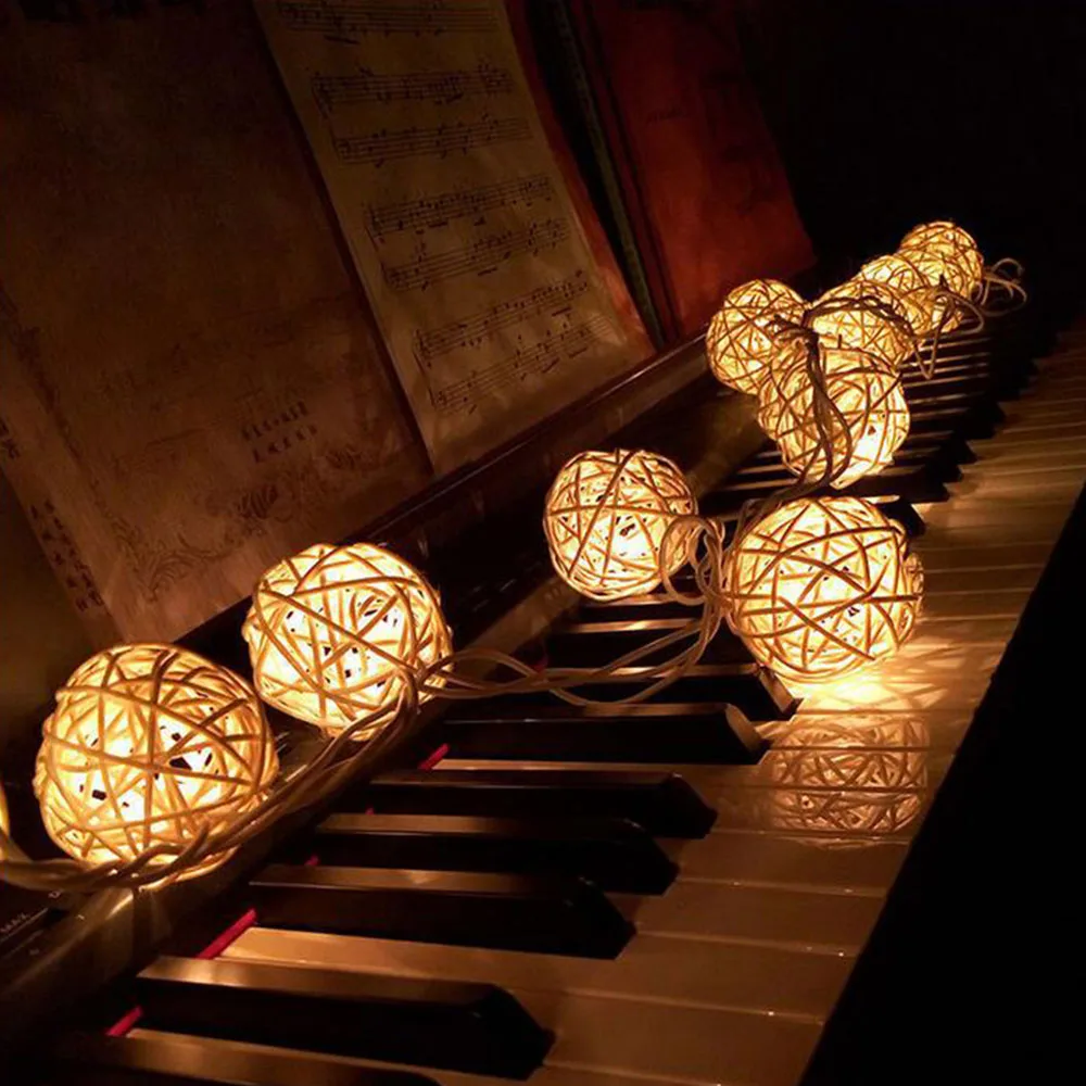 AA Battery Powered 20LED Christmas Wedding Party Fairy Holiday Decoration Warm White Rattan Ball LED String