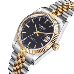 Casual Parnis 36mm Black Dial Mechanical Watches Stainless Steel Bracelet Gold Scale Automatic Watch Men reloj para hombre 2024