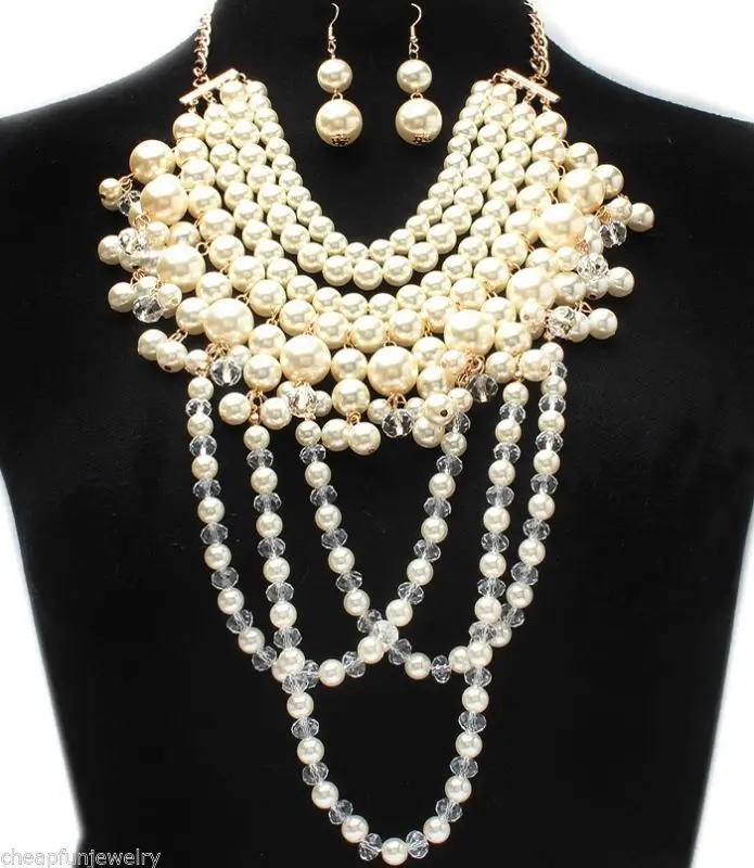 

FREE SHIPPING NEW Imtation Pearls Jewelry Multi-layers Necklace&Pendants with Pearls Earrings 2 Colors