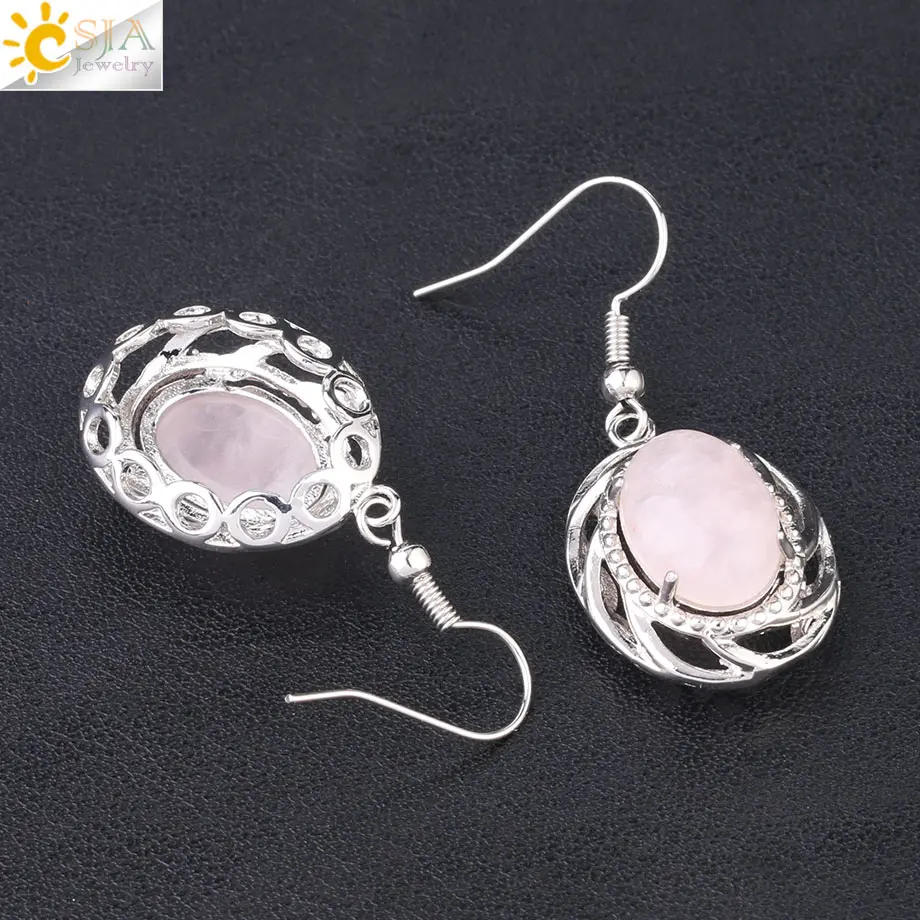 CSJA Green Natural Stone Drop Earrings for Women Girl Purple Pink Crystal Earring Statement Earrings 2019 Handmade Jewelry F911