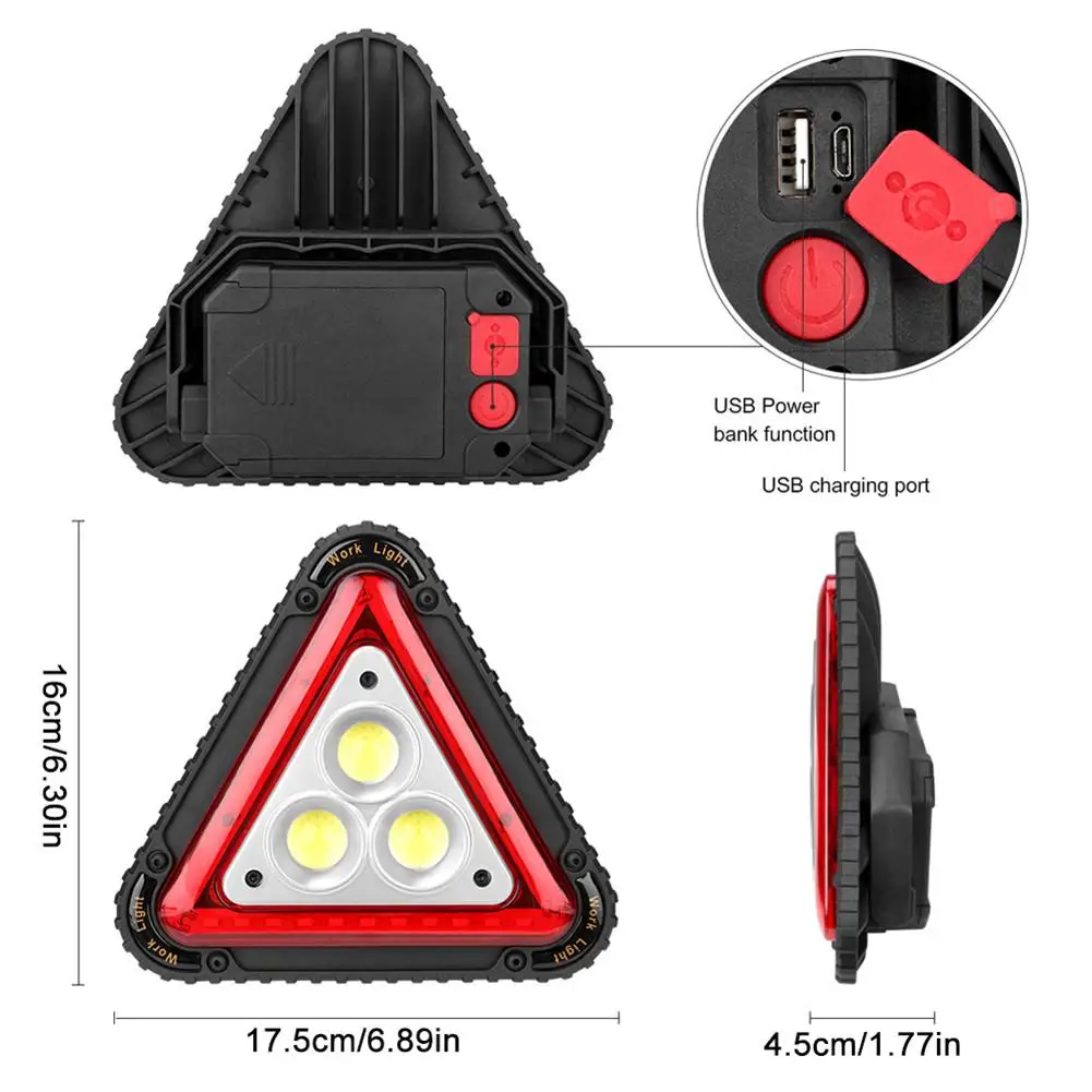 3COB Ánh Sáng Làm Việc Giao Thông Cảnh Báo USB Sạc Tam Giác Đa Năng Lều Cắm Trại Ngoài Trời Ánh Sáng