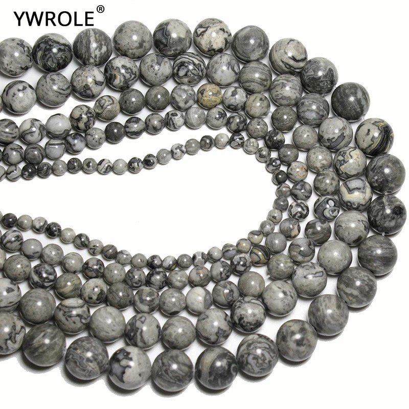 New Map Stone Gray Natural Stone Loose Beads For Jewelry Making DIY Bracelet Material 4/6/8/10/12 mm Strand 15'' Grey Beads