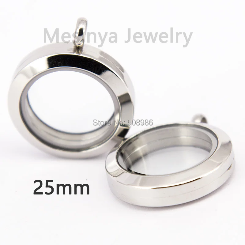 10pcs Stainless steel 25mm plain magnetic round glass locket for floating charms keepsake Xman's gift , no charms included