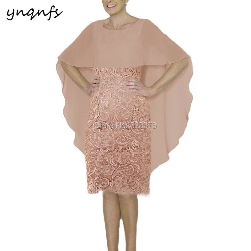 YNQNFS Inspired New Women Dresses Evening Party Cloak Sleeve Short Mother of Bride/Groom Lace Dresses Elegant 2019 MD288