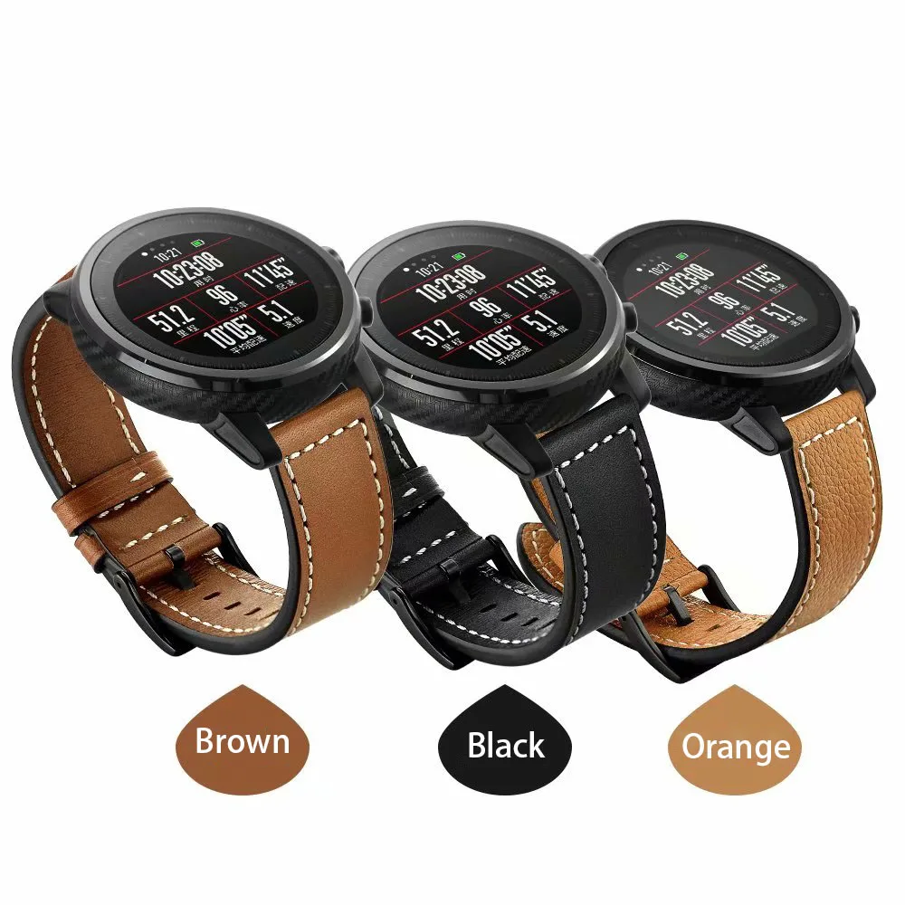 

22mm Watch Band For Xiaomi Huami Amazfit 2 1 Stratos Pace 2 Leather Watch Strap For Gear S3 Huawei Watch 2pro Wrist bracelet