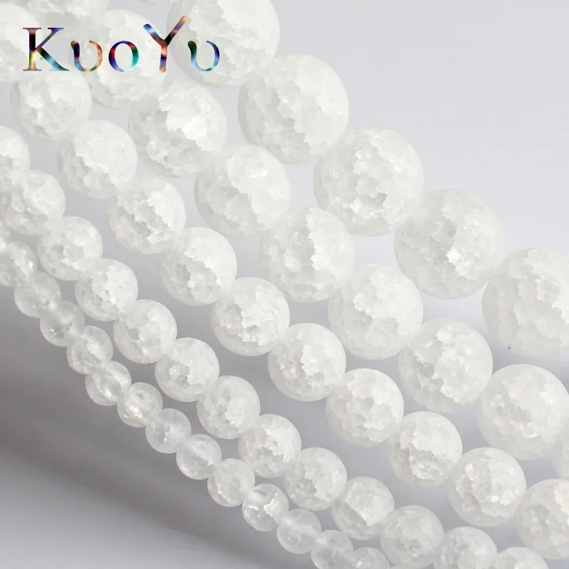 Natural Stone Matte White Snow Cracked Crystal Beads Round Loose Beads For Jewelry Making 15\'\' Strand 4/6/8/10/12mm Diy Bracelet