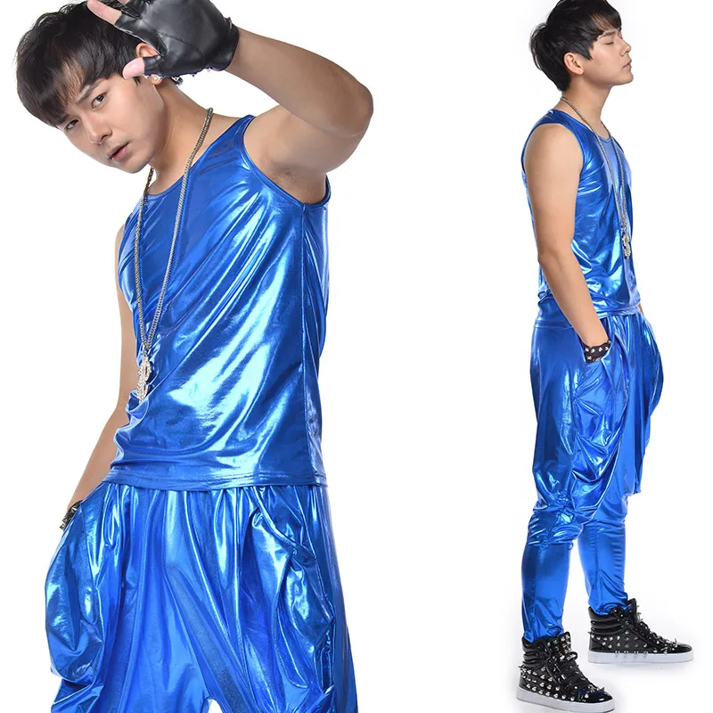 Hip Hop Dance Costumes Male Blue Suit Set Street Dancing Clothing Ds Dj Costumes Adults Singer Dancer Nightclub Show Wear DT777