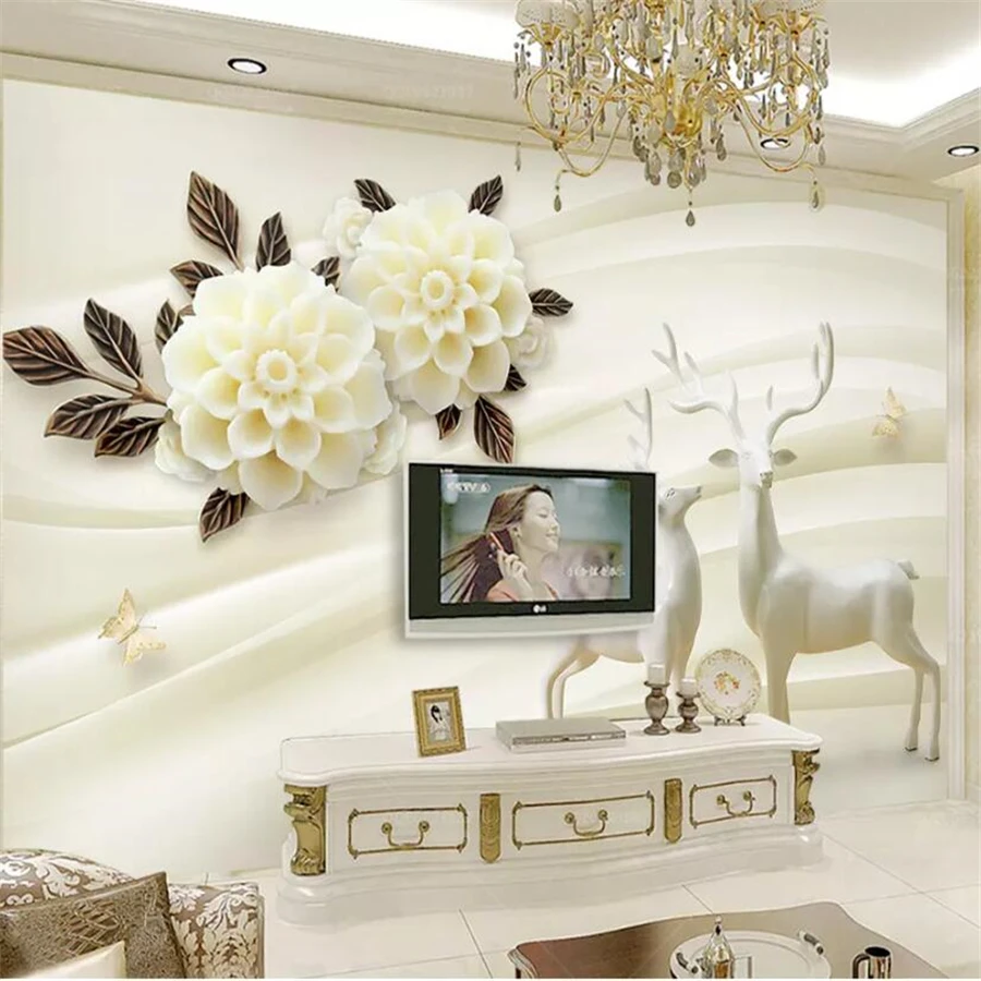 

wellyu Custom wallpaper 3d papel de parede embossed elk hydrangea flowers line 3d stereo TV background wall papers home decor