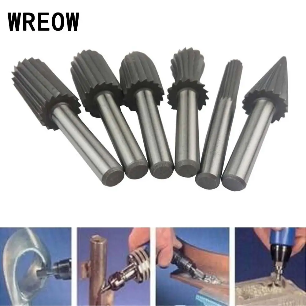 New 6pcs 6mm HSS Rotary Files For Dremel Rotary Burr Tools Set For Metal Wood Grinding Engraving Tool Metal Grinder Accessories