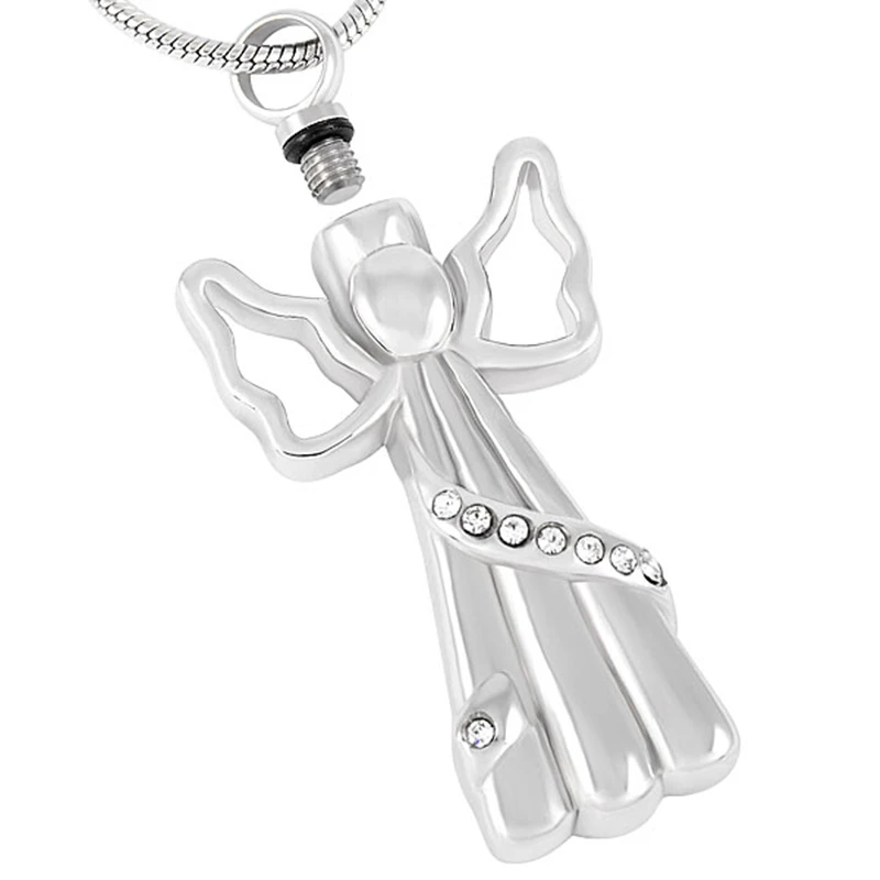 IJD8200Angel Lady Memorial Necklace Stainless Steel Cremation Urn Pendant Necklace Funeral Casket Ash Urn Jewelry Women Necklace