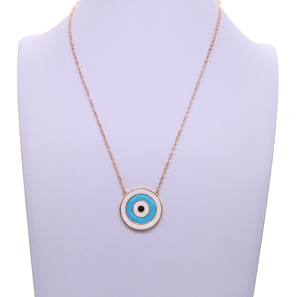 2022 big round disco pendant classic fashion jewelry enamel Turkish evil eye women girl popular pendant necklace