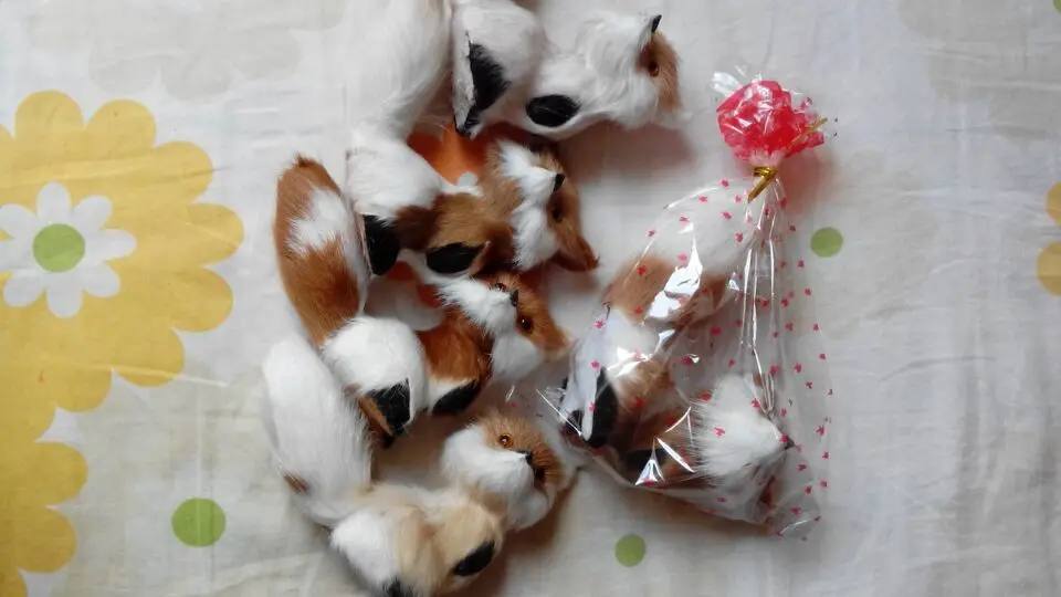 

5 pieces a lot small cute simulation fox toys resin&fur natural colour fox dolls gift about 8cm 2495