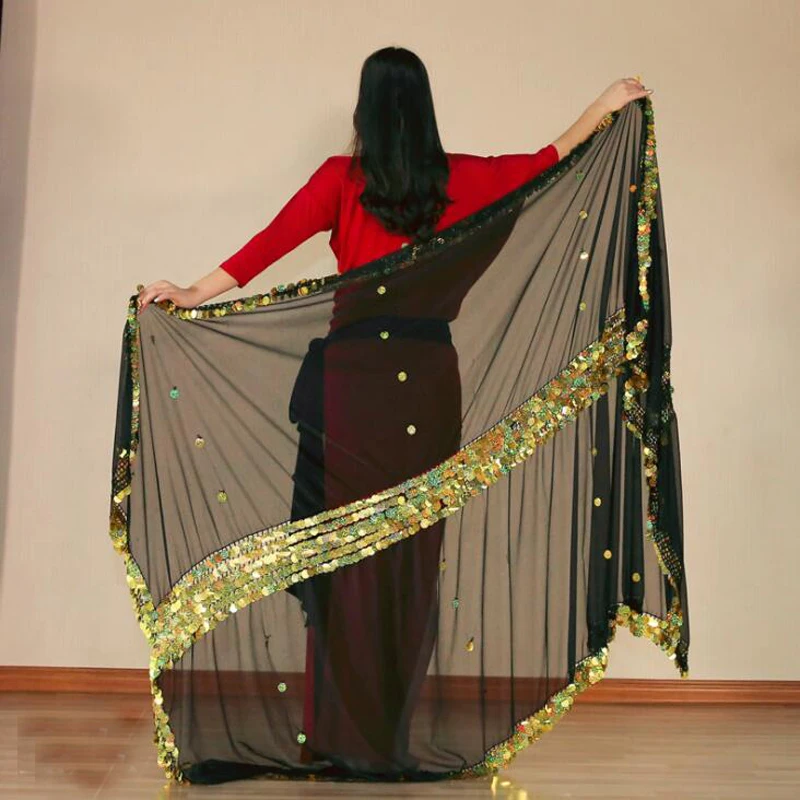 New Belly Dance Heavy Sequins Malaya Scarf  Popular Stage Show Throwing Hand Yarn Malaya Veils 3 colors