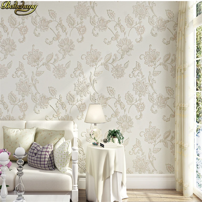 beibehang Modern European wallpaper embossed environmentally friendly deep embossed elegant ya dark flower TV sofa back wallpape