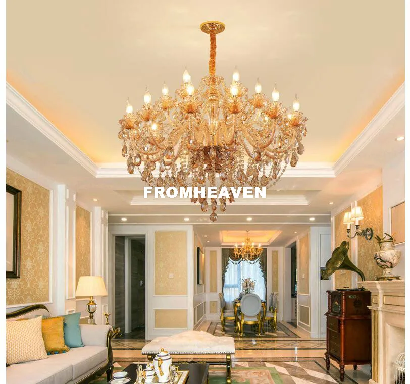 Free Shipping Golden K9 Crystal Chandelier Lustre Crystal Chandeliers Light Lustres De Cristal Chandelier LED Villa Amber Lamps