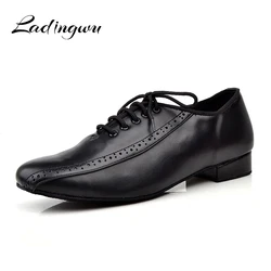 Ladingwu-zapatos de baile latino de piel auténtica para hombre, calzado Social para baile de salón, fondo suave, tacón bajo, 2,5/4c