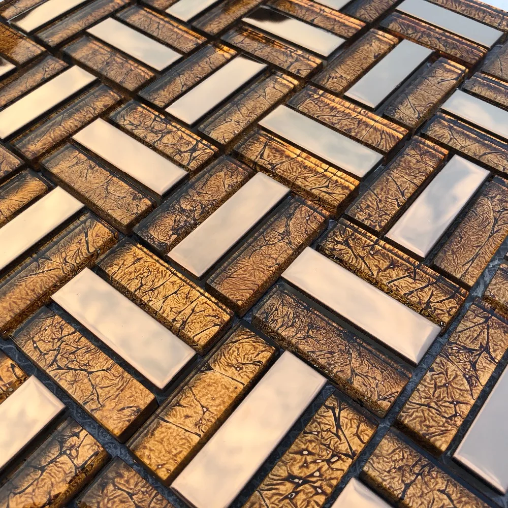 European Luxury Gold Metal Glass Mosaic tile, Kitchen Backsplash Showroom Fireplace wall decoration tiles Home Improvement