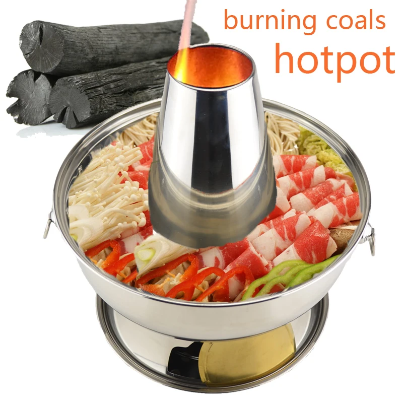 Sanqia 3.5l Stainless Steel Hot Pot Chafing Dish Beijing Traditional Charcoal Hotpot Chinese Antique Cooker Picnic Cookware