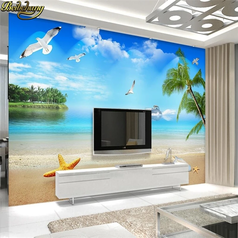 custom blue sky wall Maldivian seaside scenery surf 3D Wallpaper Modern Art Mural Photo Wall paper Living Room Home Decor