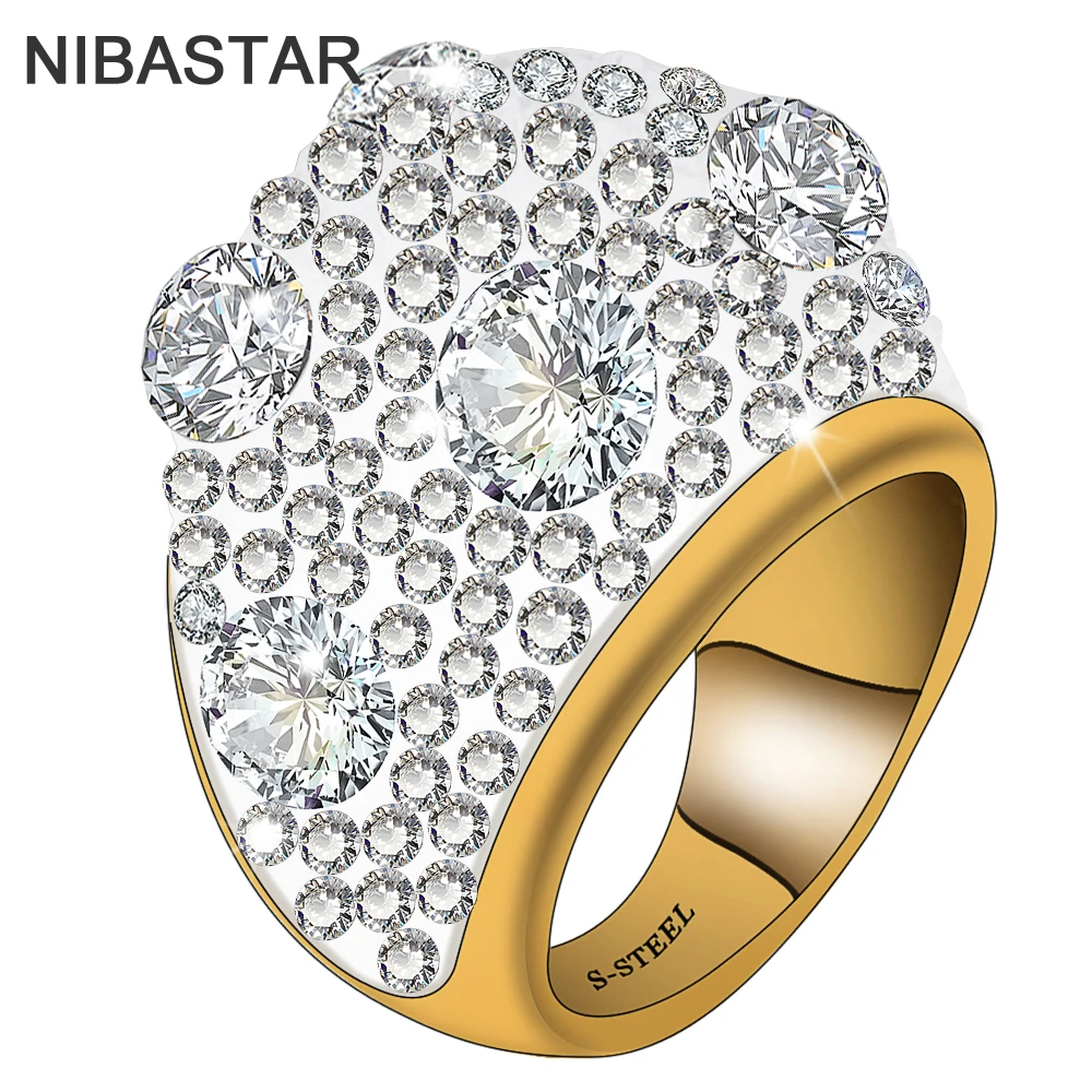 

Fashion High Quality Gold Plate Stainless Steel Clear Austrian Crystal Wedding Rings For Women Jewelry