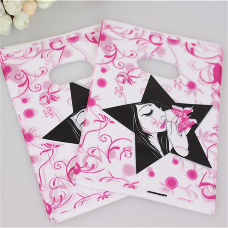 New Design 100pcs/lot 15*20cm Plastic Shopping Packaging Bags for Hair Extension with Fashion Girl