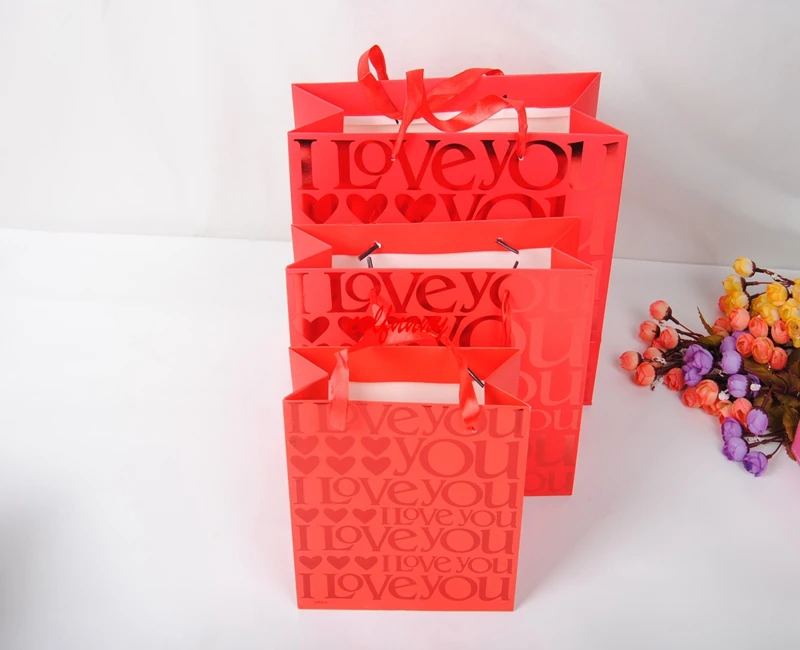 100pcs/lot Chinese Traditional Red Double Happiness Wedding Gift Paper Bag With Handle Package Candy Bags 25*9.4*19cm F062709