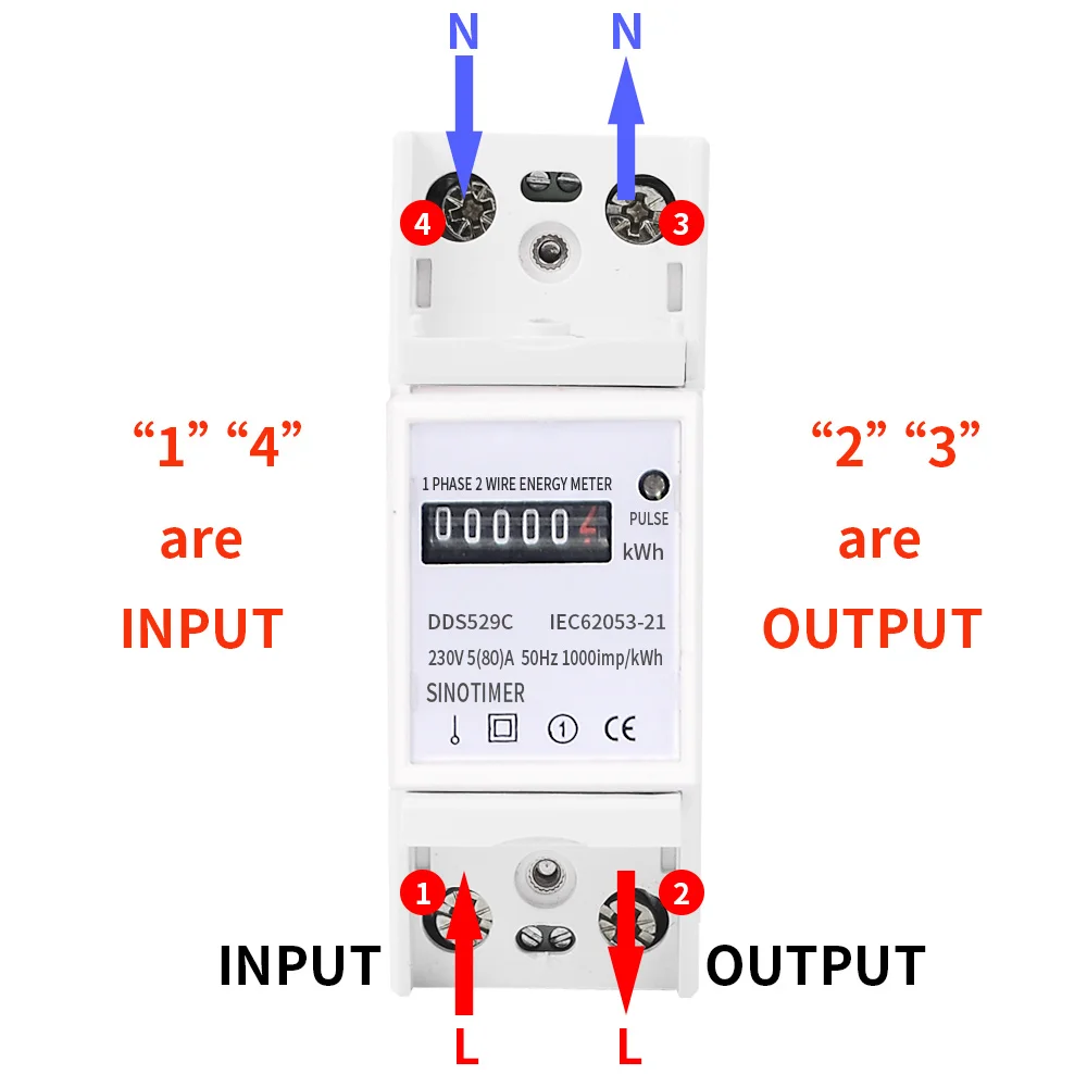 DDS529C AC Watt Meter 220V 2P DIN Rail Single Phase Electricity Counter Electric Power Consumption Meter 5(80)A 50 60Hz 99999.9