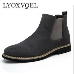 The Chelsea Boot Men Suede Hombre Low Heel Nubuck Leather Ankle Boots Vintage Sewing Thread Britain Botas M220