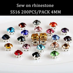 One cent special 200pcs/pack 4mm crystal glass sew on rhinestones with silvery claw,DIY Clothing  Accessories