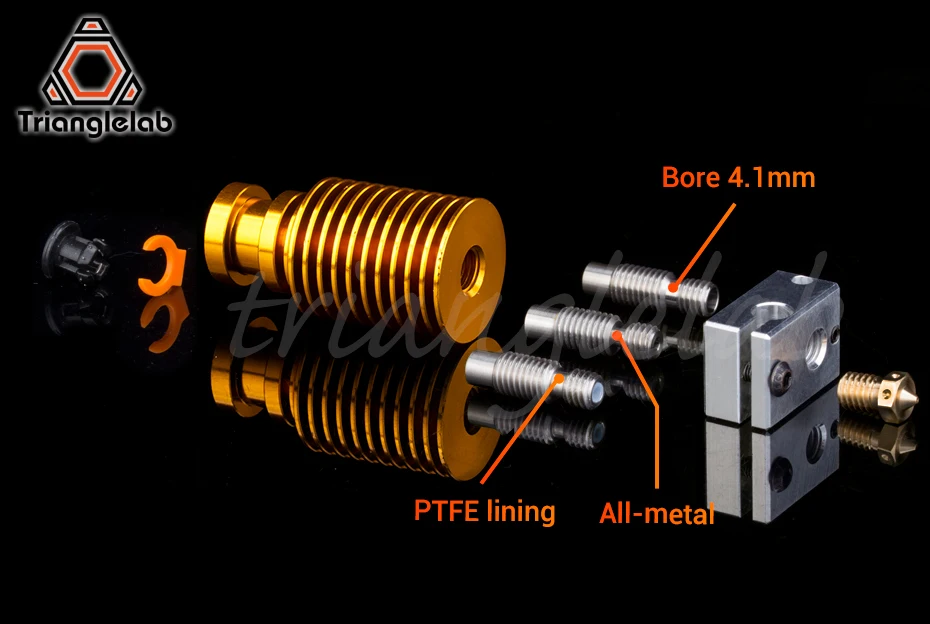 Trianglelab ® V6 Gold HeatSink V6 Hotend 12V/24V Remote Bowen J-Kopf und Lüfterhalterung für HOTEND für PT100 Extruder – Detail 10