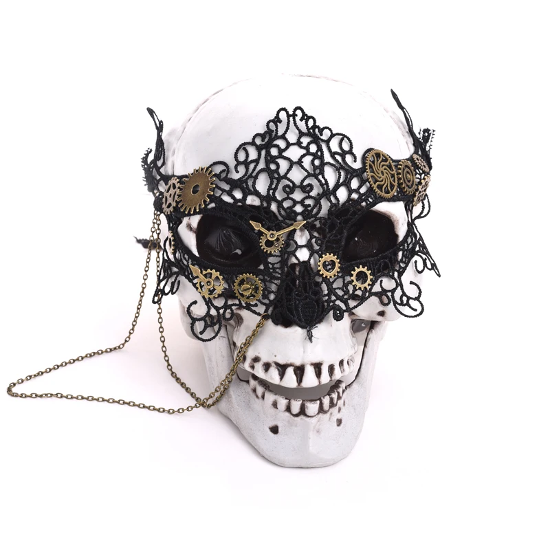 Vintage Punk Gear Clock Wheel Mask Handmade Gothic Victorian Lace Gear Mask Lolita Retro Accessories Cosplay Costumes Steampunk