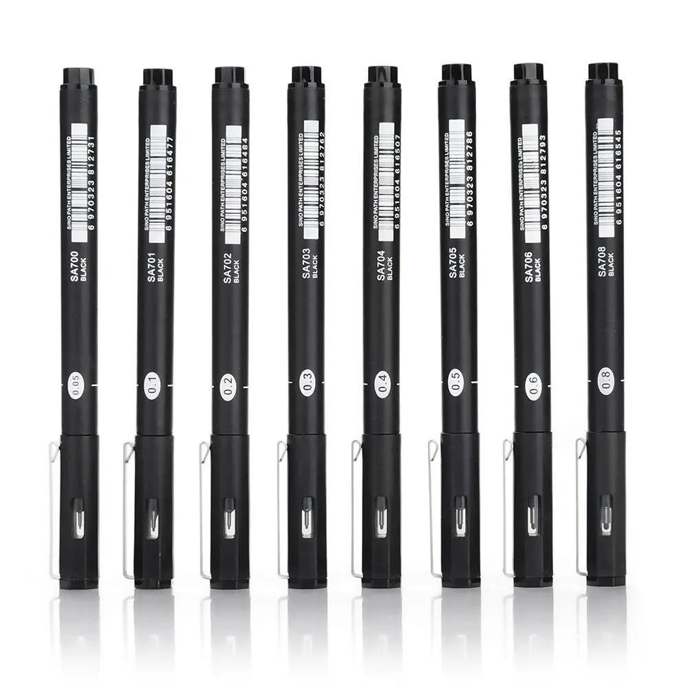 Sipa 8 pieces Ultra Fine Black Ink Pens for Drawing, Illustration, Sketching, Designing, Writing, 8-Pack